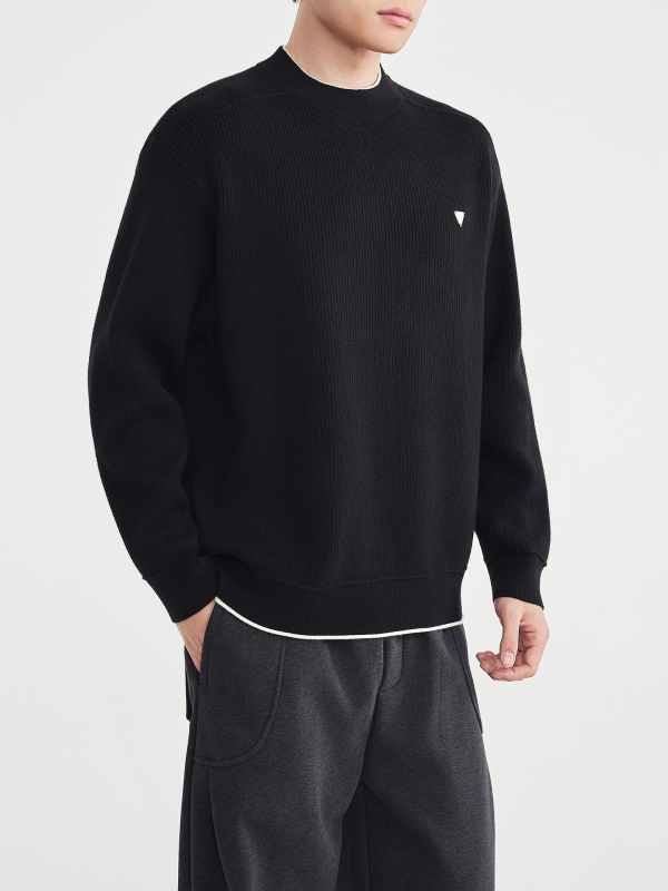 Плетен пуловер с качулка, кръгло деколте, дебел плет, смес от акрилни влакна, Зима 2025