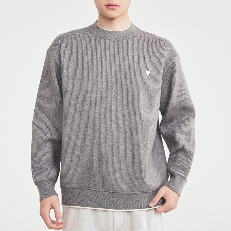 Плетен пуловер с качулка, кръгло деколте, дебел плет, смес от акрилни влакна, Зима 2025