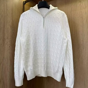 Fél-zip galléros kötött pulóver, hosszú ujjú, lazább szabás, poliészter rost keverék, gépi mosás