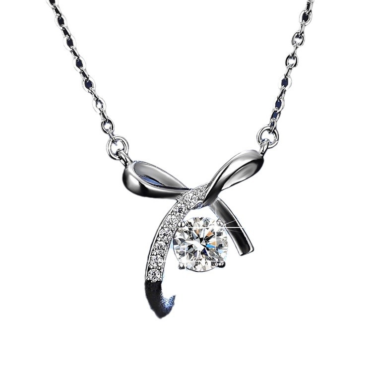 Moissanite nyaklánc 925-ös ezüst medállal, keresztezett lánccal, többszintés dizájn, koreai stílus