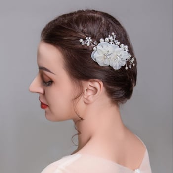 Vjenčani dodatak za kosu s perlama i kristalima, cvjetni dizajn od svile i šifona, ručna izrada, 17 g