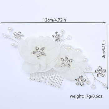 Vjenčani dodatak za kosu s perlama i kristalima, cvjetni dizajn od svile i šifona, ručna izrada, 17 g