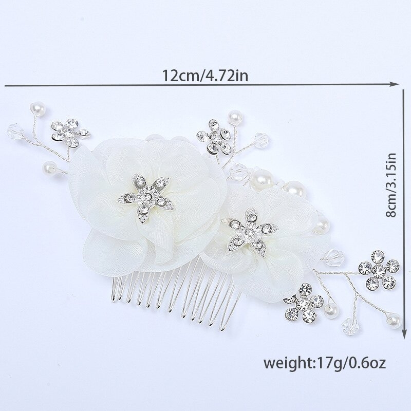 Vjenčani dodatak za kosu s perlama i kristalima, cvjetni dizajn od svile i šifona, ručna izrada, 17 g
