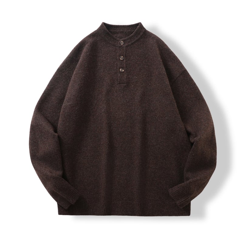 Мъжки плетен пуловер с кръгло деколте и паднали рамене, свободен модел, дебела полиестерна тъкан, рибен кант на подгъва, есенен стил