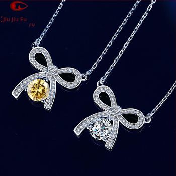 S925 ezüstből készült masni alakú kulcscsont-nyaklánc moissanit kövekkel nőknek