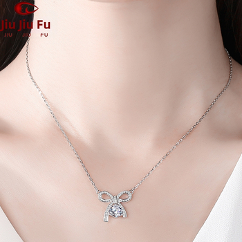 S925 ezüstből készült masni alakú kulcscsont-nyaklánc moissanit kövekkel nőknek