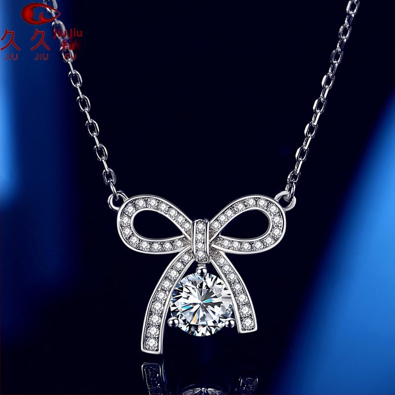 S925 ezüstből készült masni alakú kulcscsont-nyaklánc moissanit kövekkel nőknek