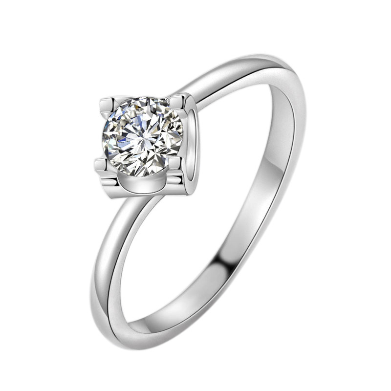 Fehér rézből készült gyűrű cirkóniával, koronás stílus, négy karmok dizájn nőknek