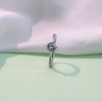 Női réz gyűrű ezüstös bevonattal, 6‑ágú eljegyzési gyűrű cirkóniával, platina korona, koreai-japán stílus