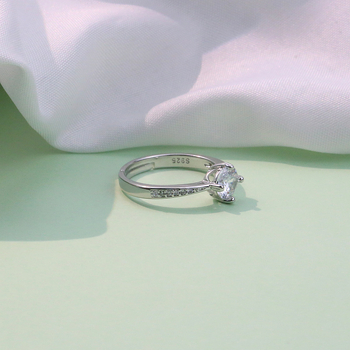 Női réz gyűrű ezüstös bevonattal, 6‑ágú eljegyzési gyűrű cirkóniával, platina korona, koreai-japán stílus