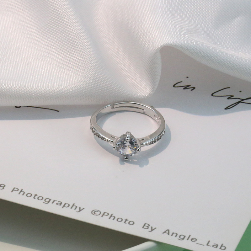 Női réz gyűrű ezüstös bevonattal, 6‑ágú eljegyzési gyűrű cirkóniával, platina korona, koreai-japán stílus