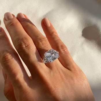 Nyitott réz gyűrű fehér cirkónnal – Geometriai hercegnő-négyzetes dizájn nőknek