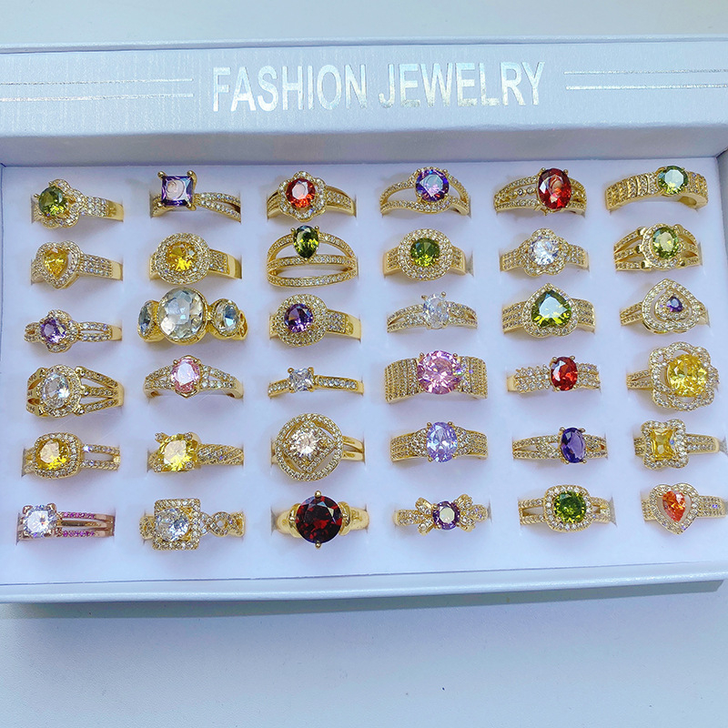 Cirkóniával beültetett gyűrű, virág- és geometriai mintázat, ötvözet, könnyed luxus stílus