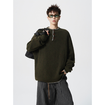 Kötött pulóver Henley gallérral, lazán szabott, hosszú ujjú, nejlon-keverék, 50% akril