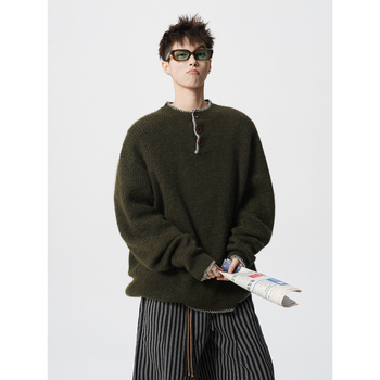 Kötött pulóver Henley gallérral, lazán szabott, hosszú ujjú, nejlon-keverék, 50% akril