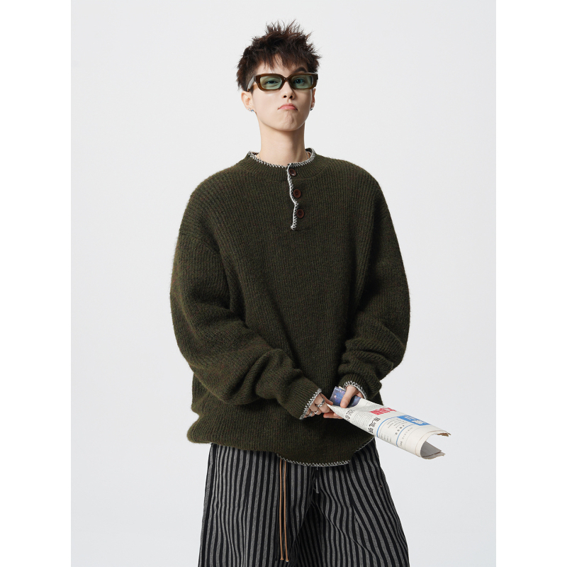 Kötött pulóver Henley gallérral, lazán szabott, hosszú ujjú, nejlon-keverék, 50% akril