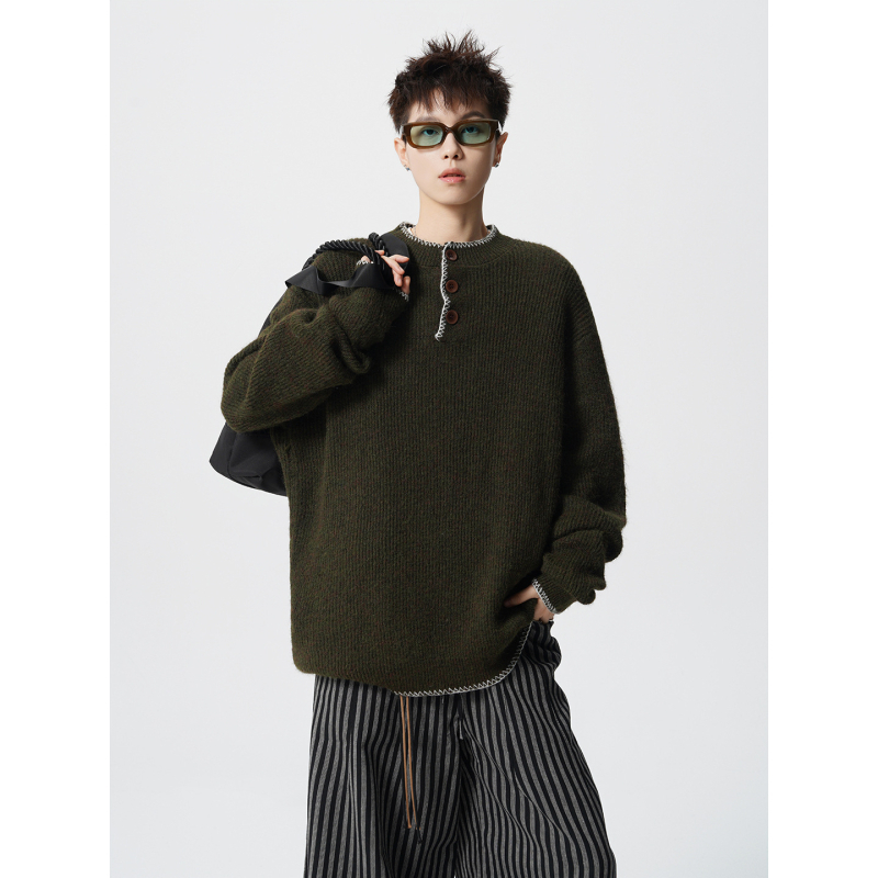 Kötött pulóver Henley gallérral, lazán szabott, hosszú ujjú, nejlon-keverék, 50% akril