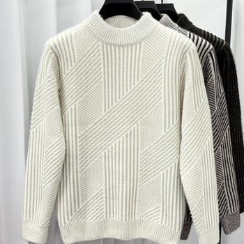 Плетен пуловер за мъже, полувисока яка, дебел флийс, свободна кройка, полиестер с зайча козина