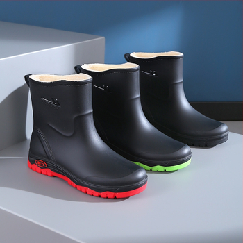 Muške čizme za kišu, vodootporne, s fleece podstavom, niska visina, protuklizni potplat