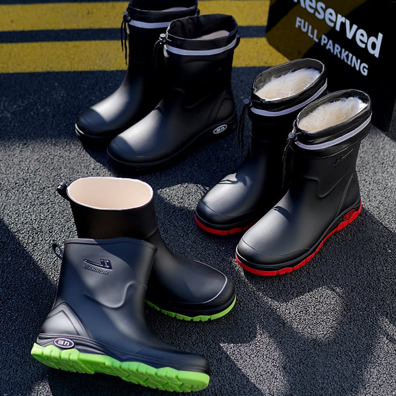 Muške čizme za kišu, vodootporne, s fleece podstavom, niska visina, protuklizni potplat