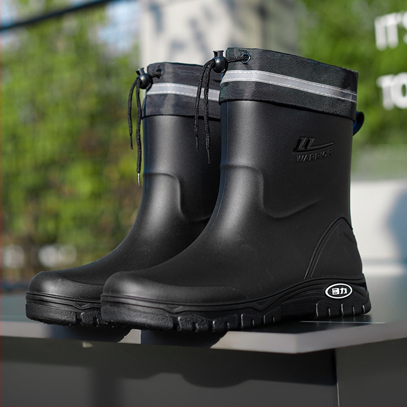 Muške čizme za kišu, vodootporne, s fleece podstavom, niska visina, protuklizni potplat