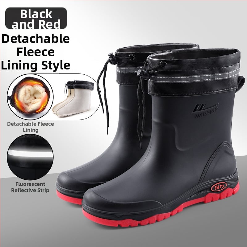 Muške čizme za kišu, vodootporne, s fleece podstavom, niska visina, protuklizni potplat