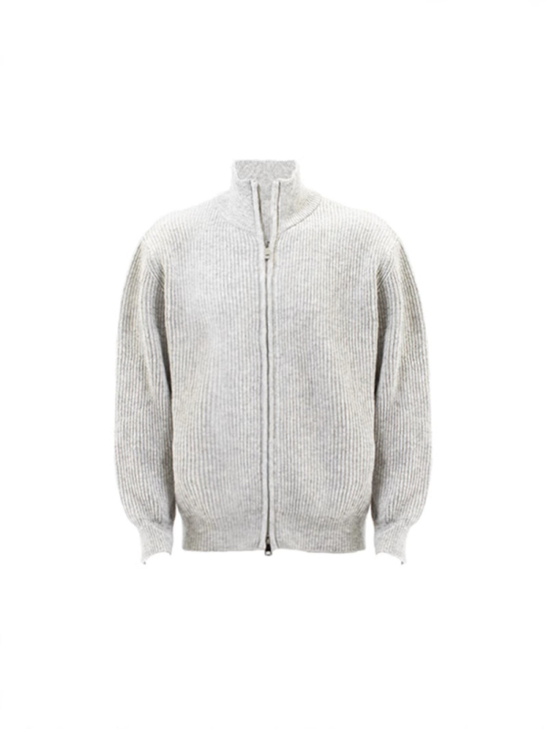 Мъжки плетен кардиган с цип, със стойка яка, дълги ръкави, двойно ципване, полиестер, есен 2024