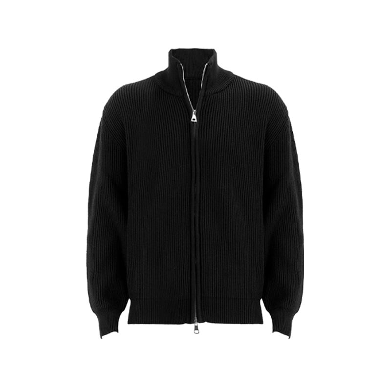 Мъжки плетен кардиган с цип, със стойка яка, дълги ръкави, двойно ципване, полиестер, есен 2024