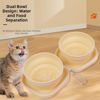 Αναδιπλούμενη κούπα κατοικίδιων από σιλικόνη, τροφίμων ποιότητας, 2-σε-1, εξωτερικά φορητή διπλή λεκάνη