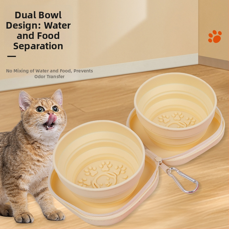 Αναδιπλούμενη κούπα κατοικίδιων από σιλικόνη, τροφίμων ποιότητας, 2-σε-1, εξωτερικά φορητή διπλή λεκάνη