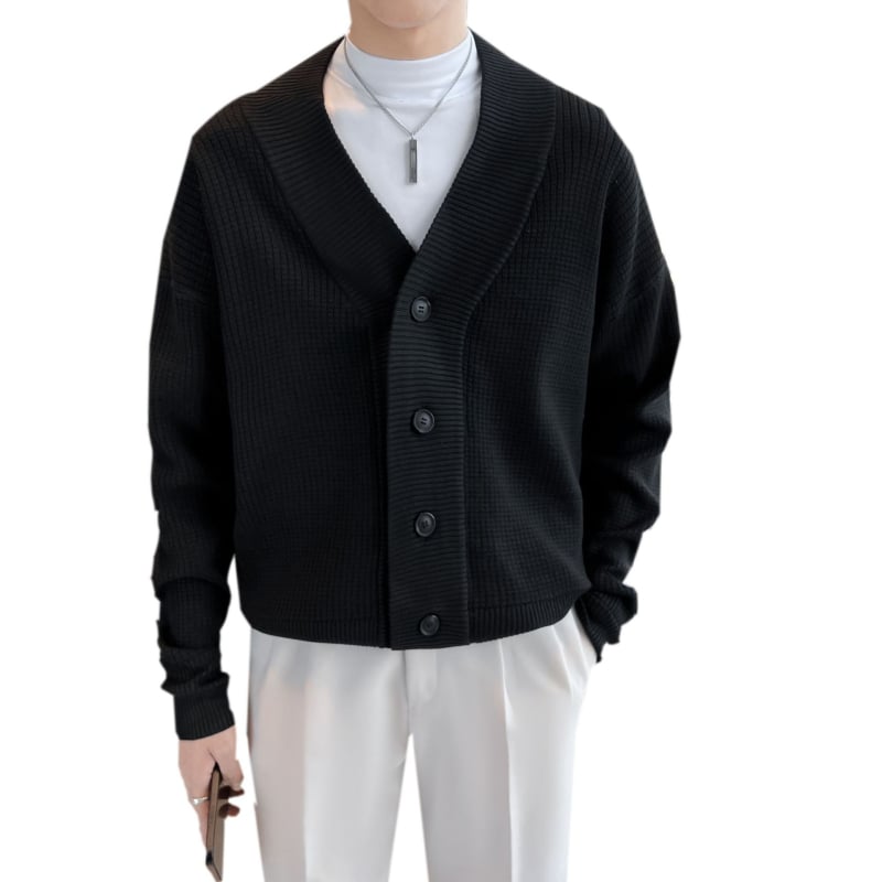 Cardigan tricotat pentru bărbați, simplu, guler V, mâneci lungi, croială lejeră, jacquard poliester