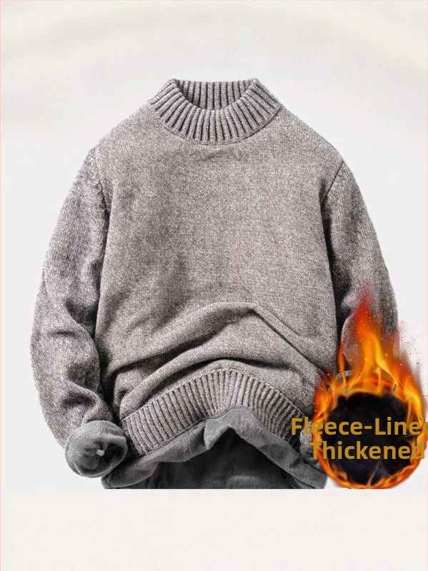 Мъжки Chenille флийс плетен пуловер с полутурнелна яка, свободен силует, подплатен с флис, 100% полиестер