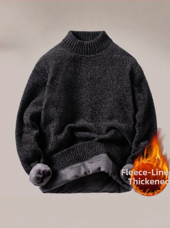 Мъжки Chenille флийс плетен пуловер с полутурнелна яка, свободен силует, подплатен с флис, 100% полиестер