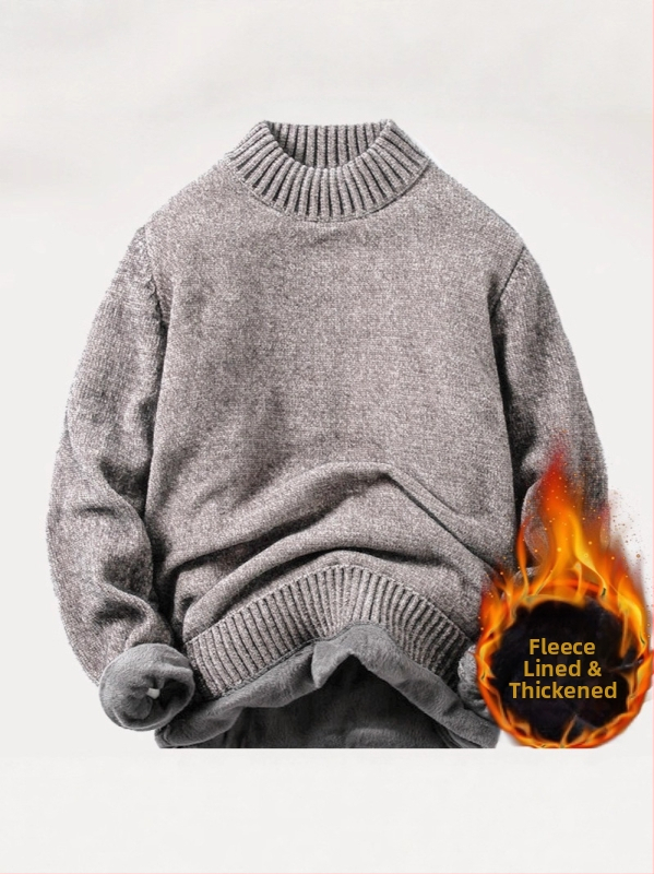 Мъжки Chenille флийс плетен пуловер с полутурнелна яка, свободен силует, подплатен с флис, 100% полиестер