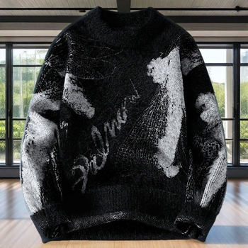 Тийнейджърски зимен плетен пуловер със качулка и кръгло деколте, свободен силует, модал и козина от зайци