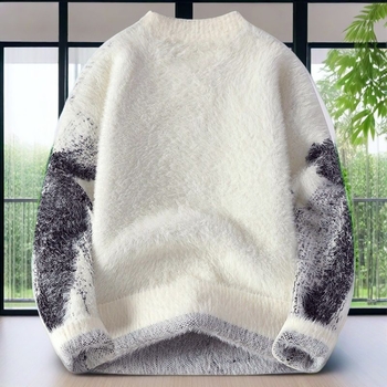 Тийнейджърски зимен плетен пуловер със качулка и кръгло деколте, свободен силует, модал и козина от зайци