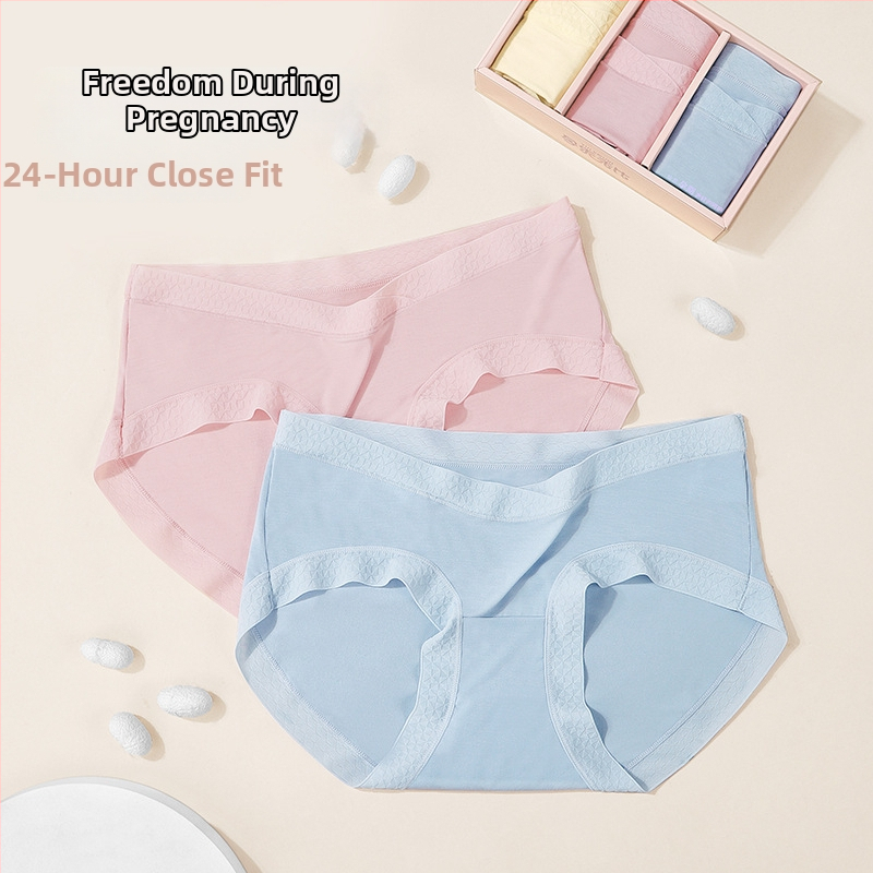 Trudničko donje rublje, niski pojas, potpora trbuha, prozračni viskozni materijal (80–90%), antibakterijska intimna zona