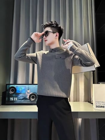 Свитер, корейски стил, пуловер с висока яка, свободен силует, 85% полиестер