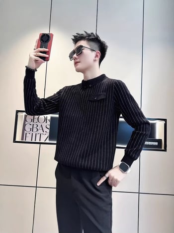 Свитер, корейски стил, пуловер с висока яка, свободен силует, 85% полиестер