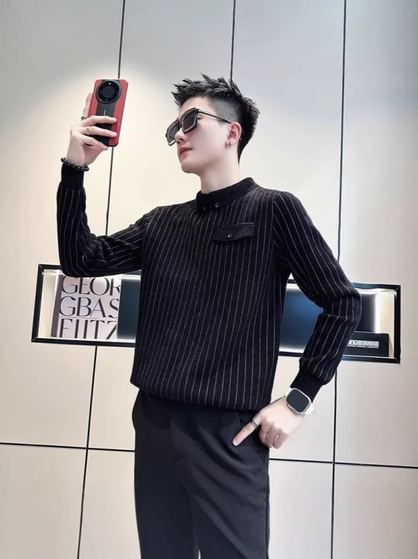 Свитер, корейски стил, пуловер с висока яка, свободен силует, 85% полиестер