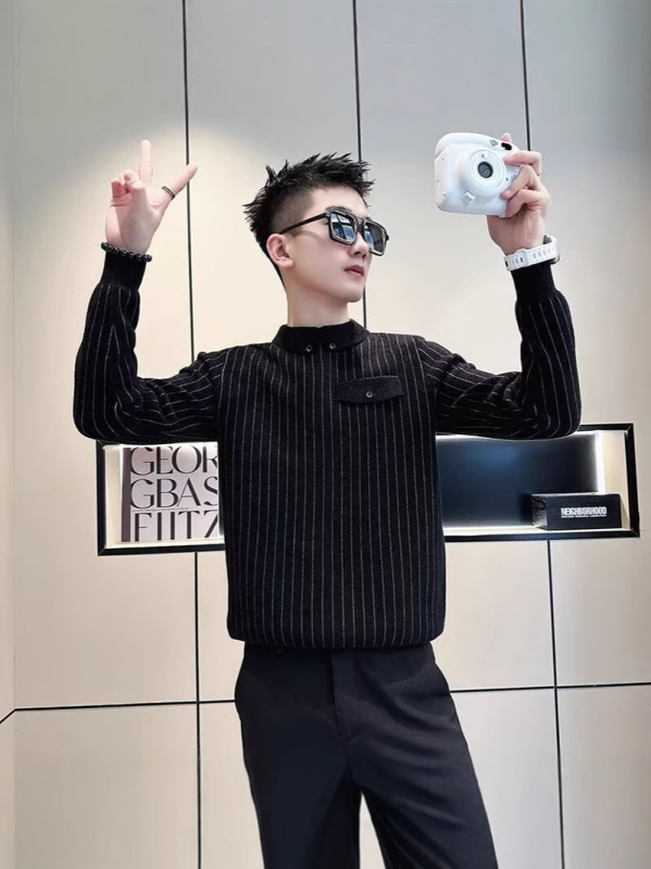 Свитер, корейски стил, пуловер с висока яка, свободен силует, 85% полиестер