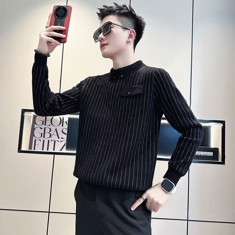 Свитер, корейски стил, пуловер с висока яка, свободен силует, 85% полиестер