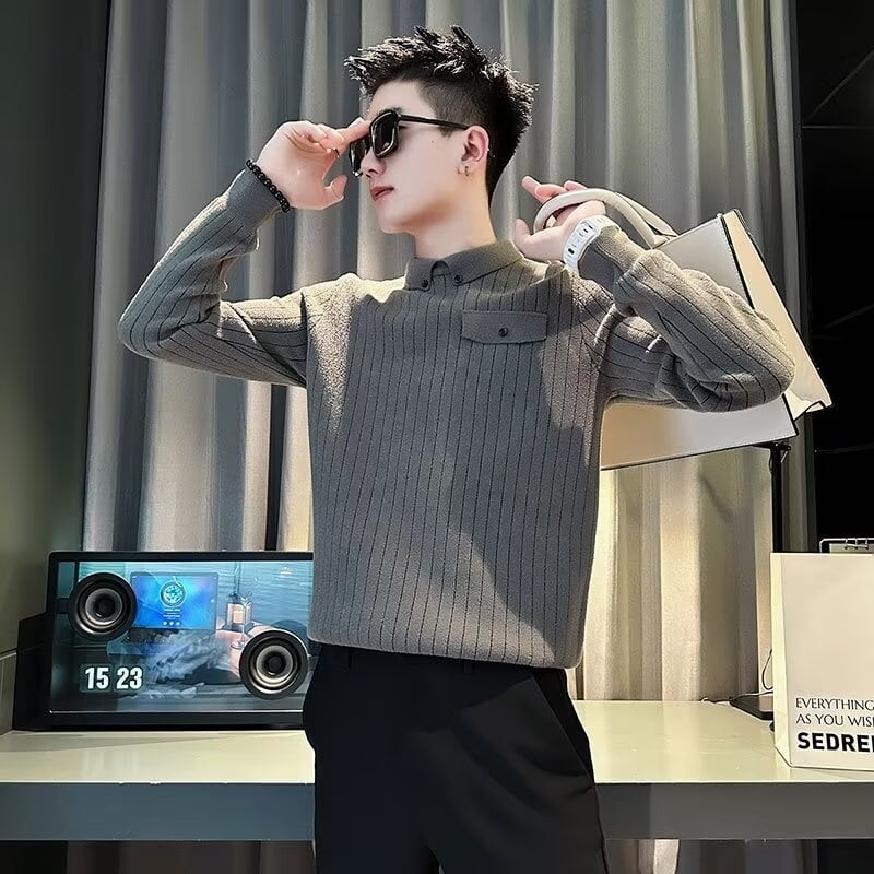 Свитер, корейски стил, пуловер с висока яка, свободен силует, 85% полиестер