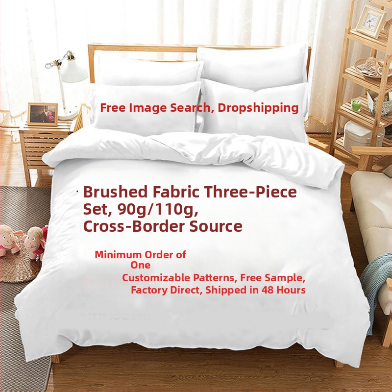 Tri dijelni set posteljine s digitalnim printom, brušeni završetak, kemijska vlakna, uzorak likova, moderni minimalistički stil