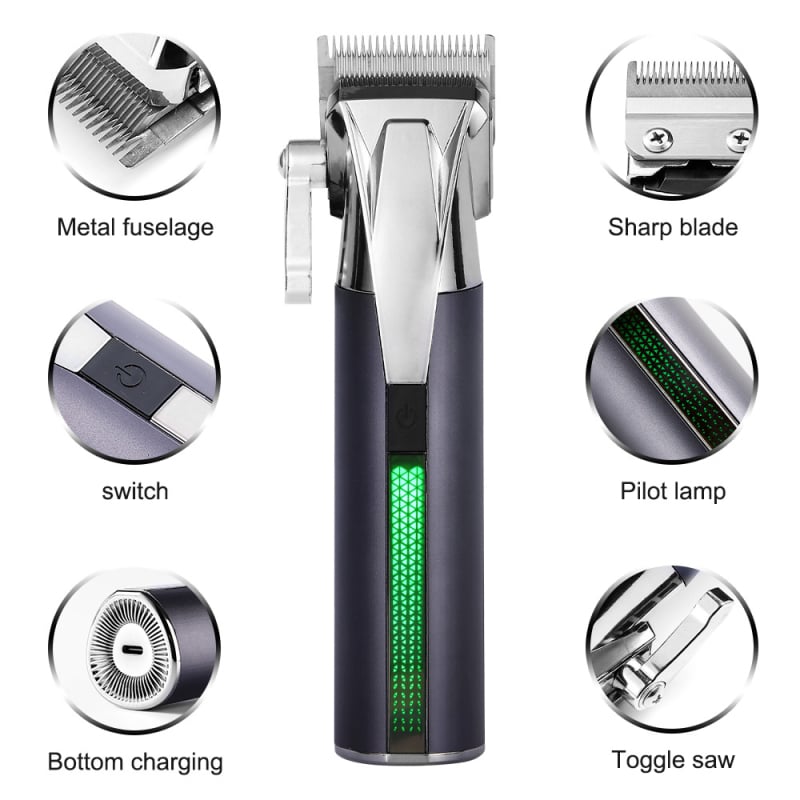 Mașină de tuns profesională pentru salon cu baterie încorporată, lame din oțel inoxidabil, motor cu perii, timp de funcționare 1–3 ore, zgomot 36–45 dB