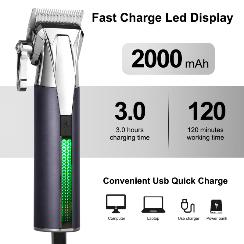 Mașină de tuns profesională pentru salon cu baterie încorporată, lame din oțel inoxidabil, motor cu perii, timp de funcționare 1–3 ore, zgomot 36–45 dB