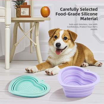 Μπολ κατοικιδίων από σιλικόνη, πτυσσόμενο με σχήμα καρδιάς, φορητό για εξωτερικούς χώρους, για σκύλους και γάτες, μάρκα Wolf Leopard Lion