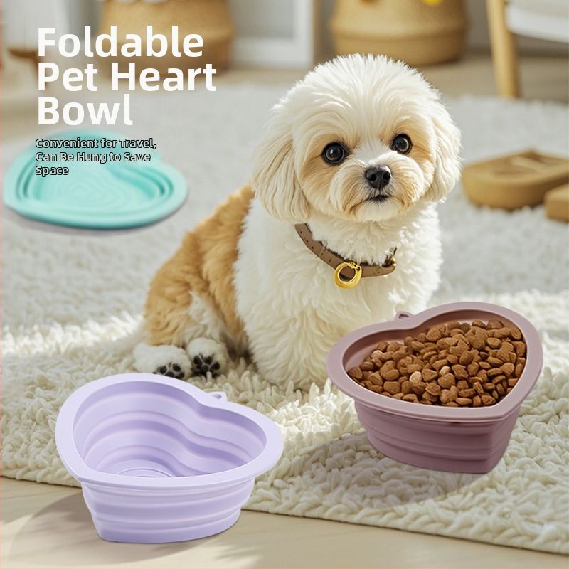 Μπολ κατοικιδίων από σιλικόνη, πτυσσόμενο με σχήμα καρδιάς, φορητό για εξωτερικούς χώρους, για σκύλους και γάτες, μάρκα Wolf Leopard Lion