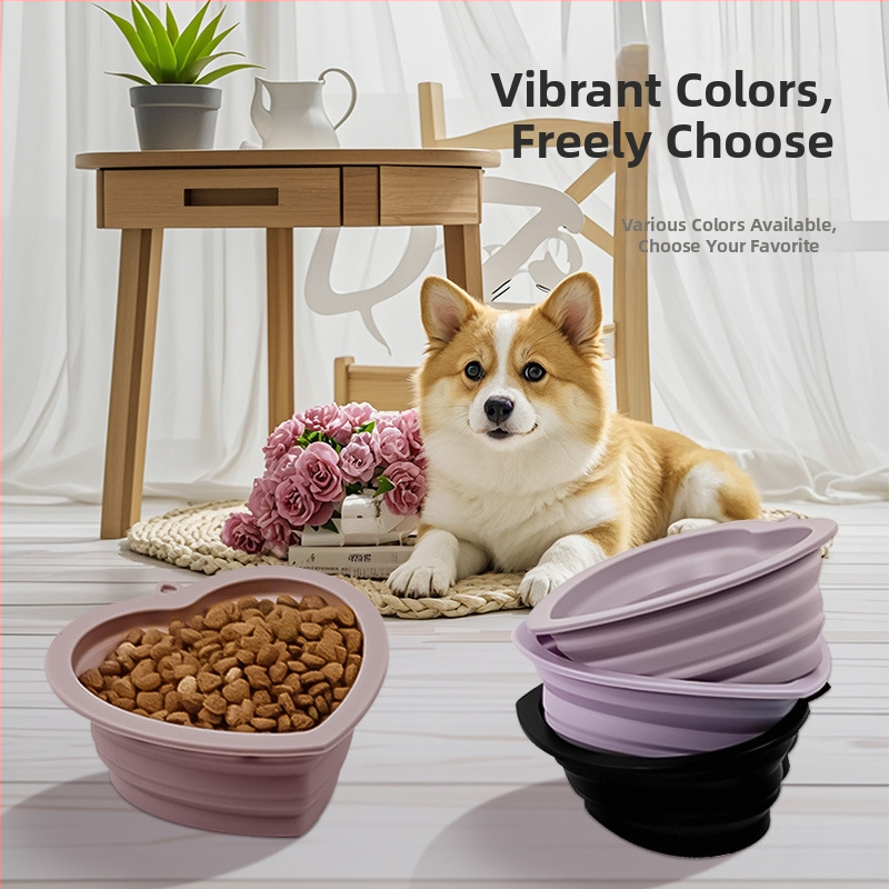 Μπολ κατοικιδίων από σιλικόνη, πτυσσόμενο με σχήμα καρδιάς, φορητό για εξωτερικούς χώρους, για σκύλους και γάτες, μάρκα Wolf Leopard Lion