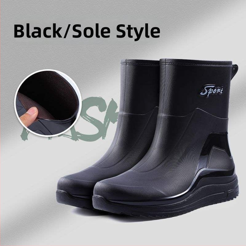 Muške kišne čizme, vodootporne, protuklizne, otporne na habanje, srednje visine, gornji dio od plastike, gumena potplata, za jesen i zimu
